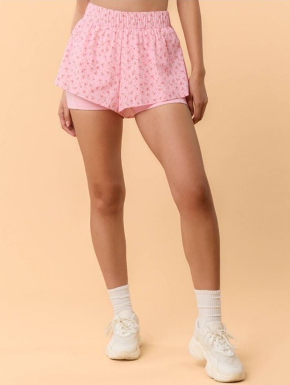 NWT Blogilates Pink Floral Layered Athletic Shorts - SIZE MEDIUM